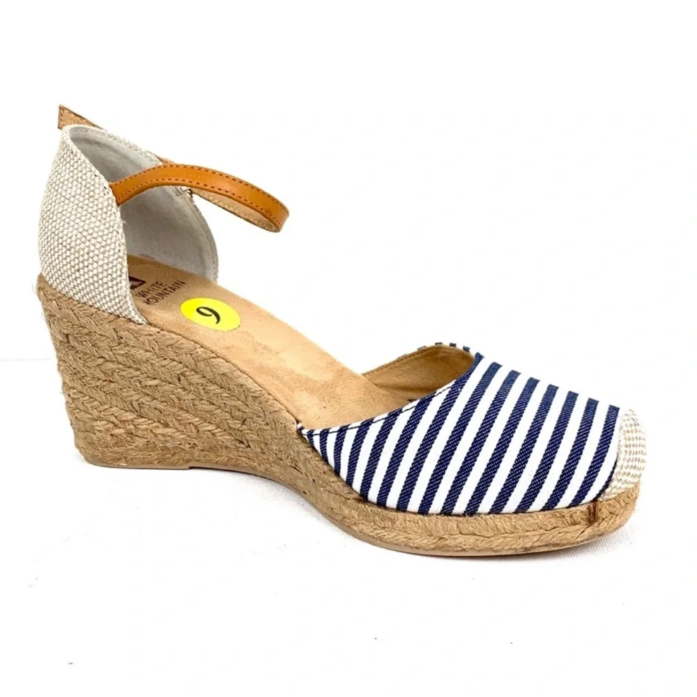 White Mountain Striped Espadrille Wedge Sandals